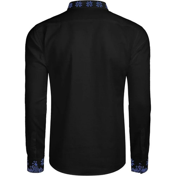 ❤️Men's Black Shirt Long Sleeve Floral Print Casual Cotton Beach Hippie T Shirt - Picture 9 of 9